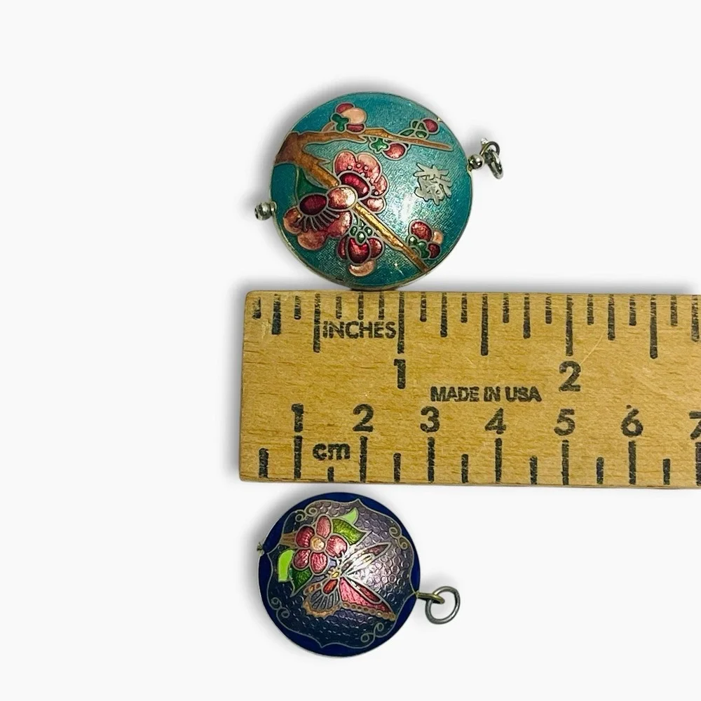 Vintage Cloisonne Enamel Pendant Plum Blossom Chinese Asian Lot Two Butterfly